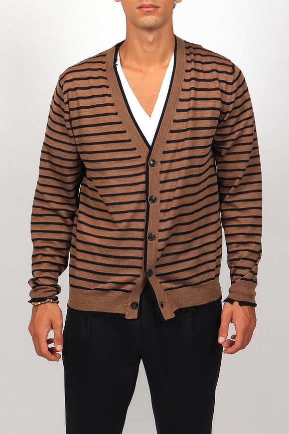  Cardigan Merinos Riga Grifoni Uomo Beige - 2