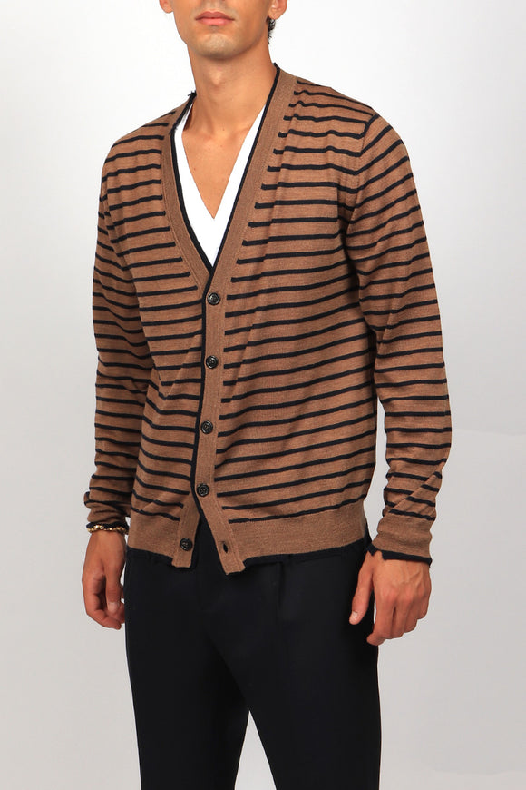  Cardigan Merinos Riga Grifoni Uomo Beige - 4