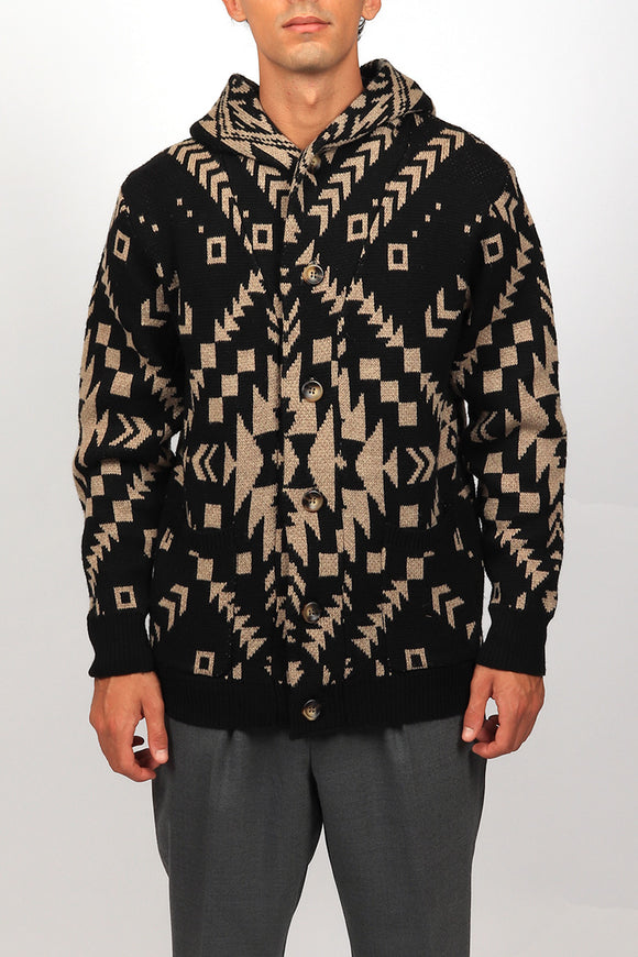  Cardigan Cappuccio Ohana Tooco Uomo Nero - 2