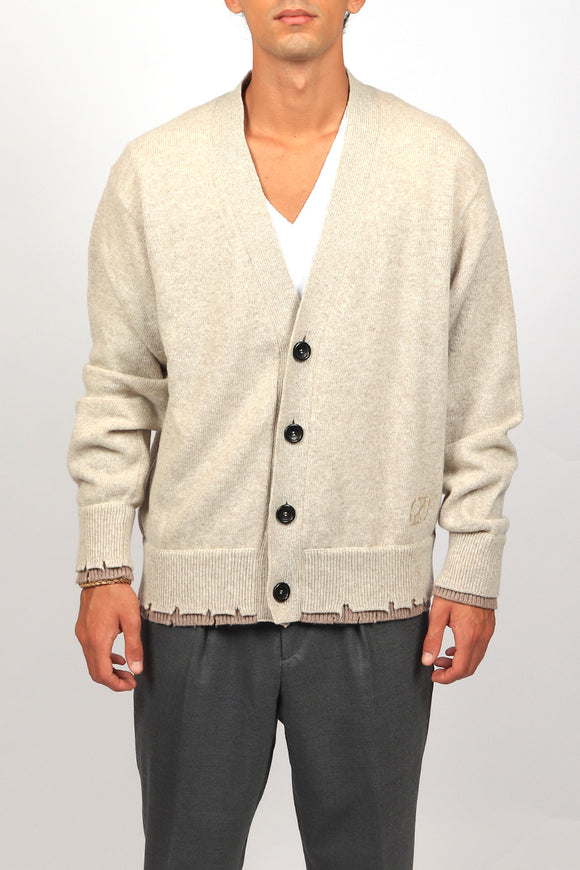  Cardigan Destroied Doppio Federico Cina Uomo Beige - 2