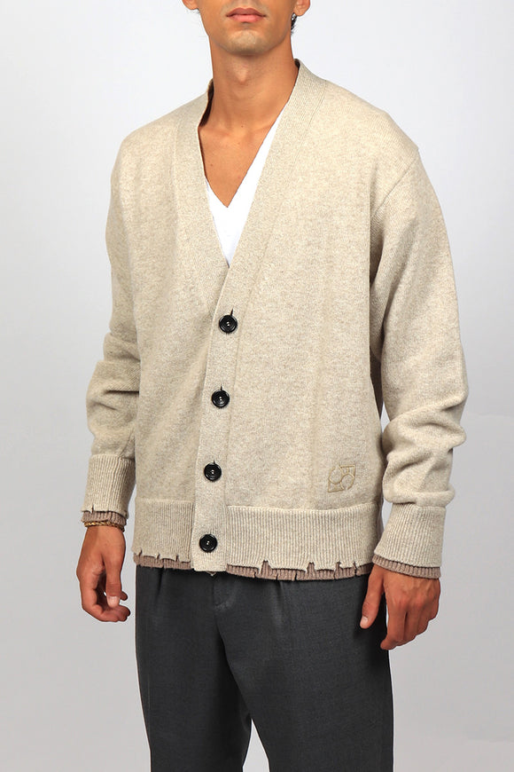  Cardigan Destroied Doppio Federico Cina Uomo Beige - 4