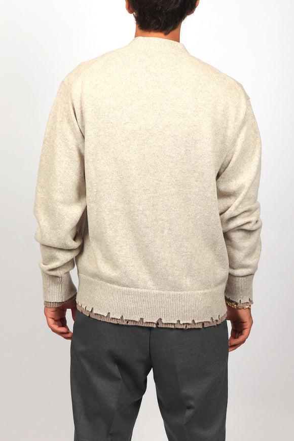  Cardigan Destroied Doppio Federico Cina Uomo Beige - 5