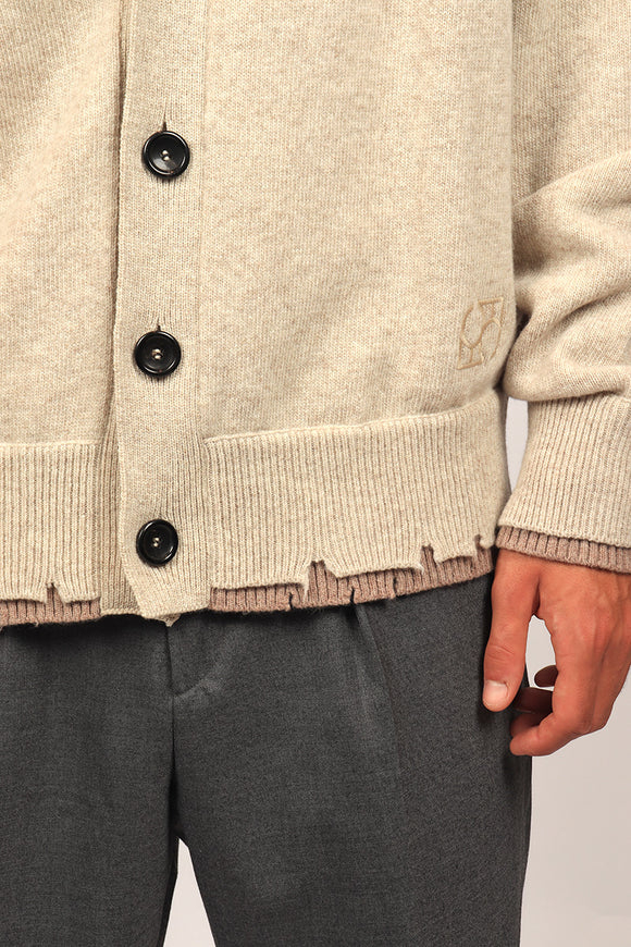  Cardigan Destroied Doppio Federico Cina Uomo Beige - 6