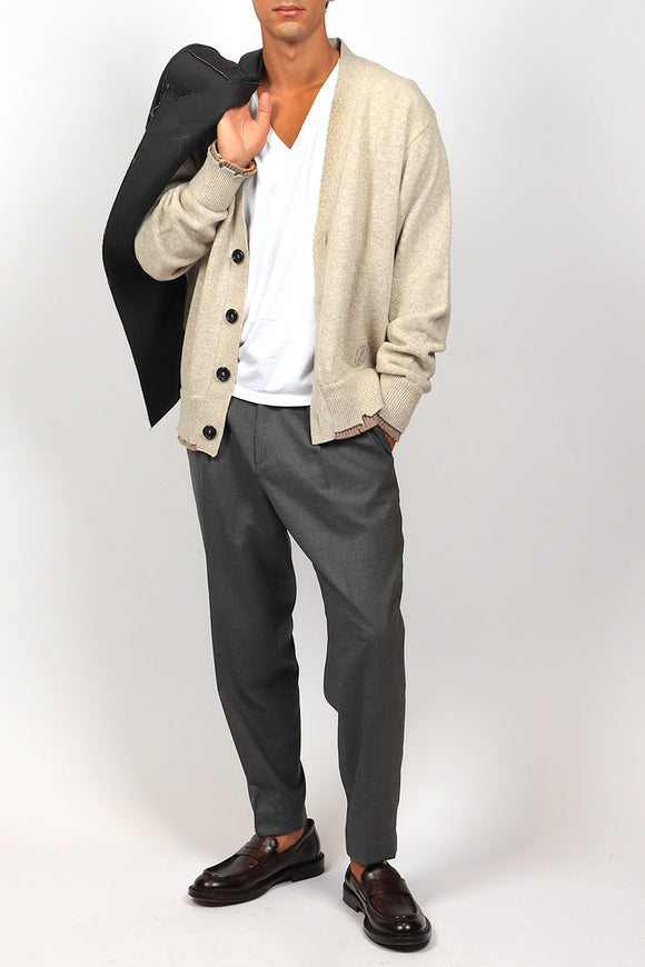  Cardigan Destroied Doppio Federico Cina Uomo Beige - 3