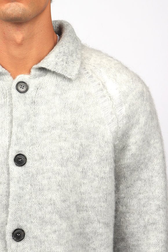  Cardigan Polo Mohair Ciano Uomo Grigio - 6