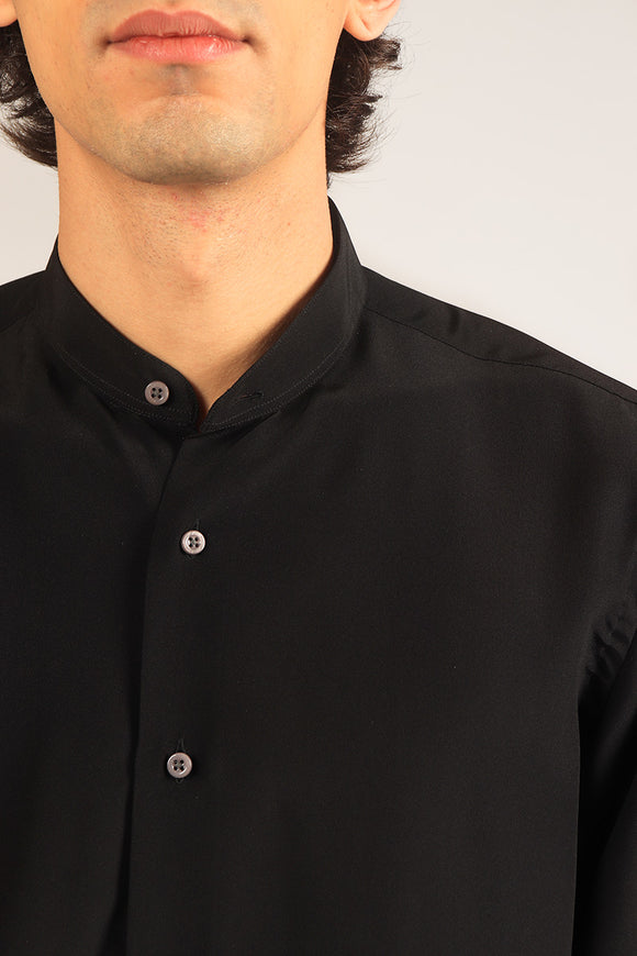  Camicia Coreana In Seta Del Siena Uomo Nero - 6