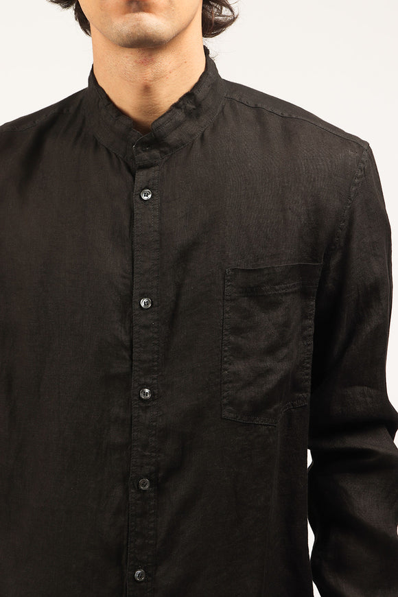  Camicia Coreana Lino Grifoni Uomo Nero - 6