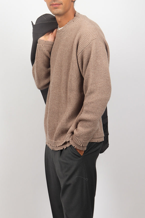  Maglia Girocollo English Rib Federico Cina Uomo Beige - 1