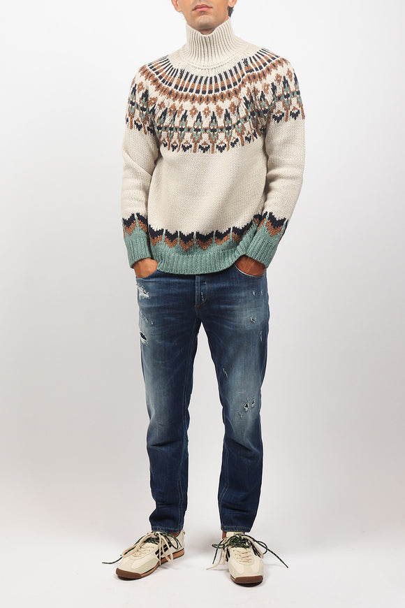  Maglia Cratere Jacquard Dondup Uomo Bianco - 3