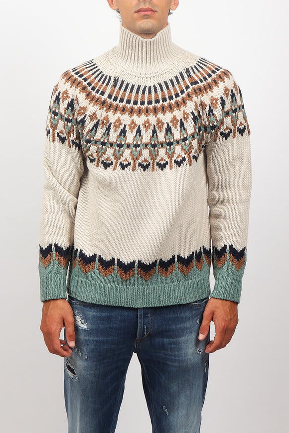  Maglia Cratere Jacquard Dondup Uomo Bianco - 2