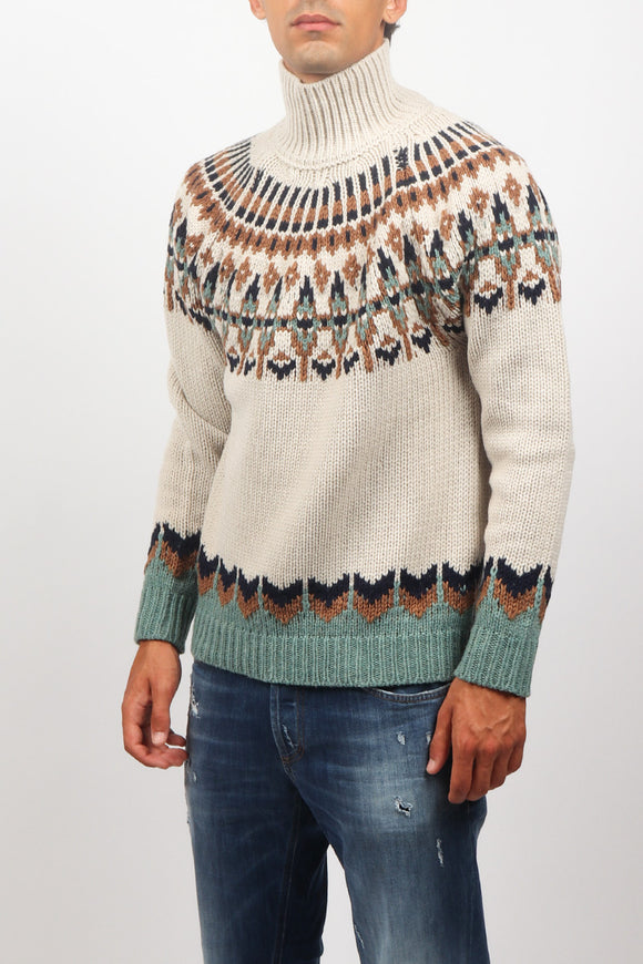 Maglia Cratere Jacquard Dondup Uomo Bianco - 4