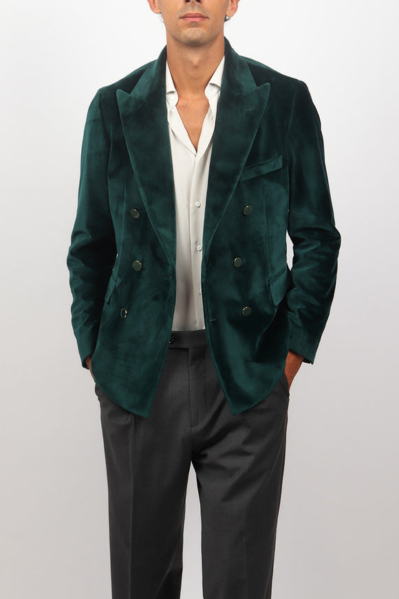  Giacca Velluto Liscio Reveres 1949 Uomo Verde - 1