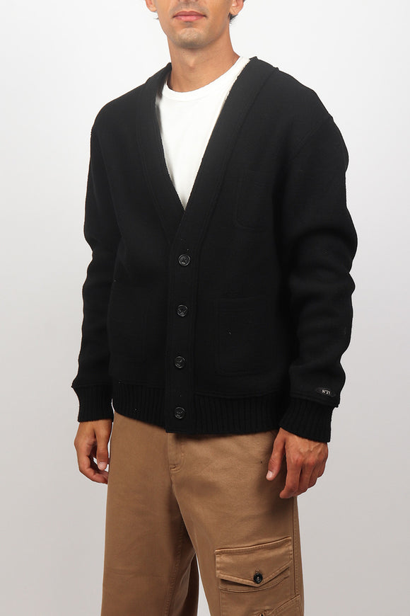  Cardigan Boxy In Panno Di Lana N°21 Uomo Nero - 4