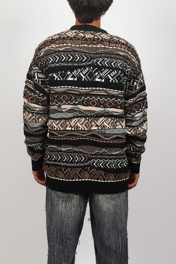  Cardigan Jacquard Etnico Laneus Uomo Nero - 5