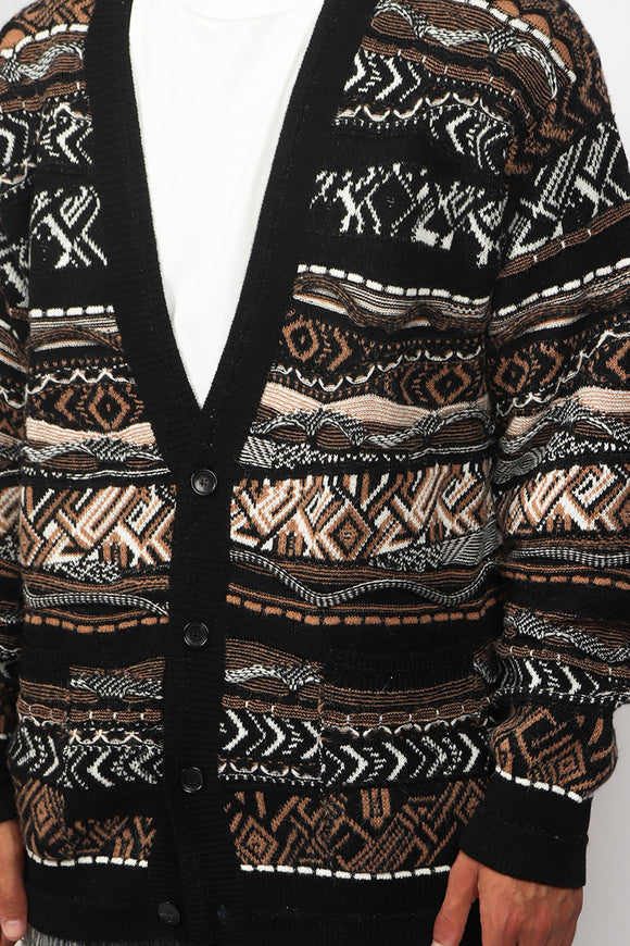 Cardigan Jacquard Etnico Laneus Uomo Nero - 6