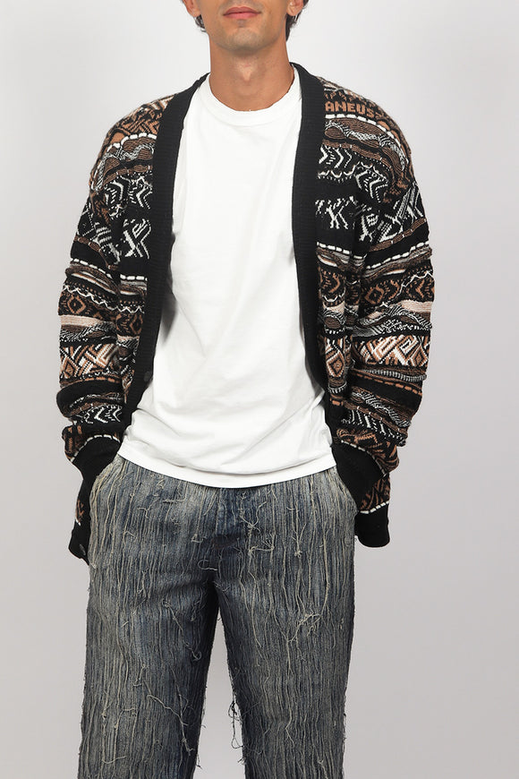  Cardigan Jacquard Etnico Laneus Uomo Nero - 1