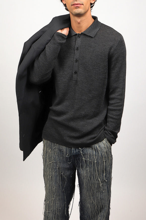  Polo In Maglia Di Lana Grifoni Uomo Grigio - 1