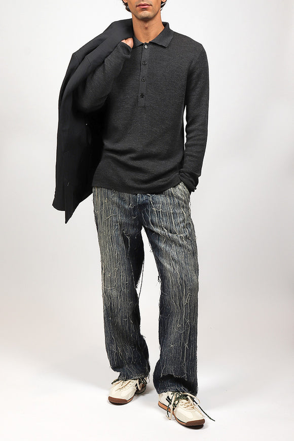  Polo In Maglia Di Lana Grifoni Uomo Grigio - 3