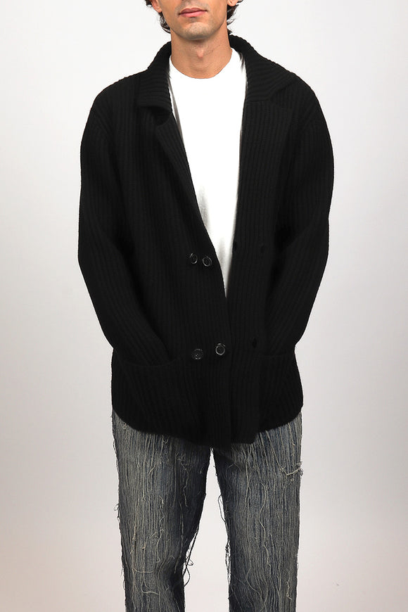  Cardigan Doppiopetto A Coste Grifoni Uomo Nero - 1