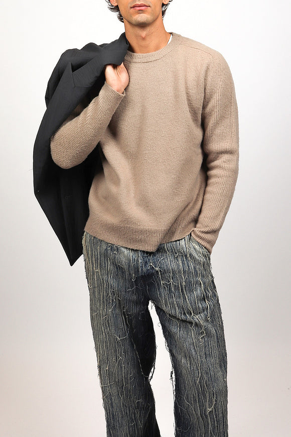  Maglia Girocollo Cardata Grifoni Uomo Beige - 1