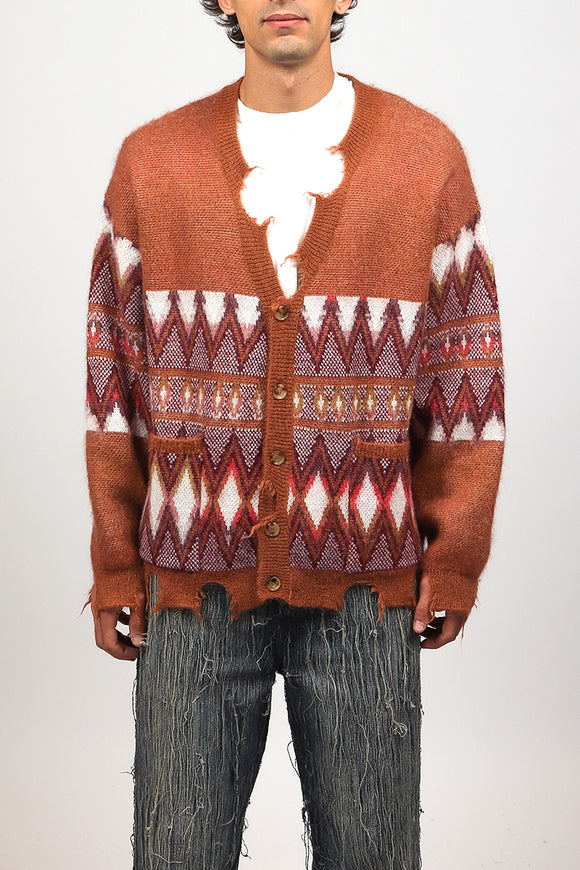  Cardigan Mohair Etnico Laneus Uomo Arancione - 2