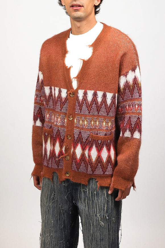  Cardigan Mohair Etnico Laneus Uomo Arancione - 4