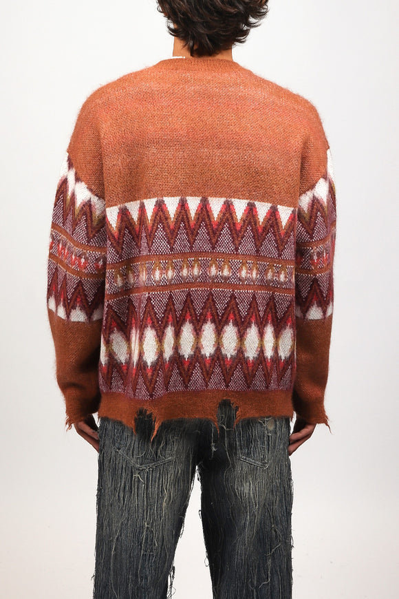  Cardigan Mohair Etnico Laneus Uomo Arancione - 5