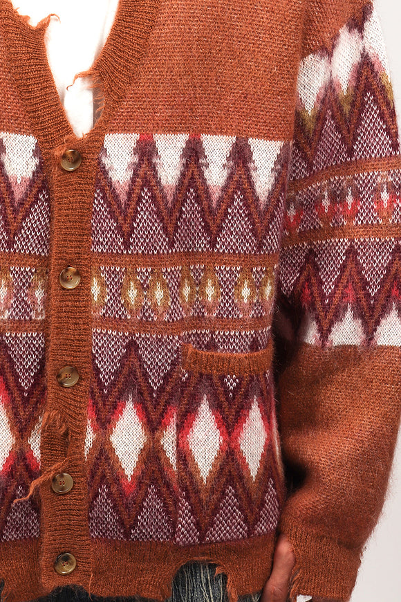  Cardigan Mohair Etnico Laneus Uomo Arancione - 6