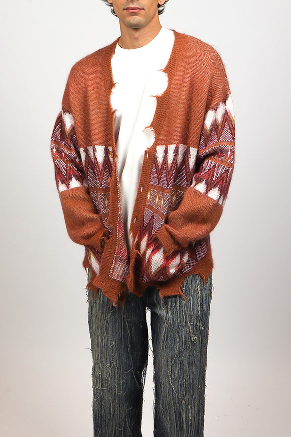  Cardigan Mohair Etnico Laneus Uomo Arancione - 1