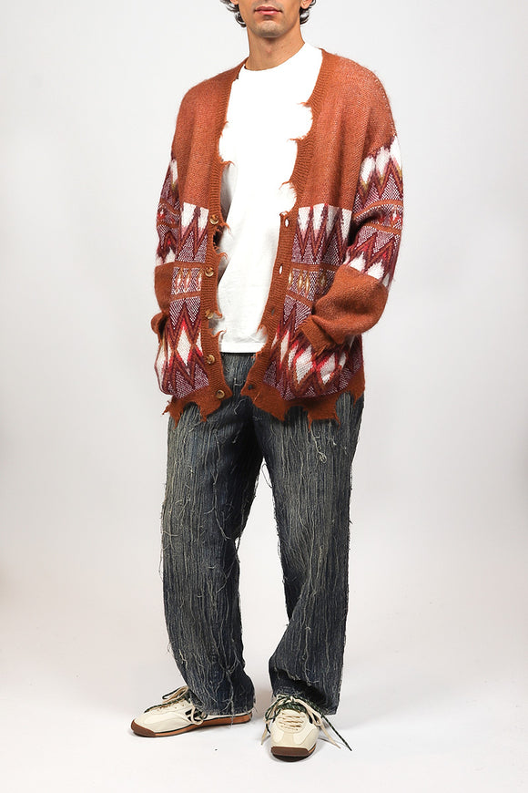  Cardigan Mohair Etnico Laneus Uomo Arancione - 3