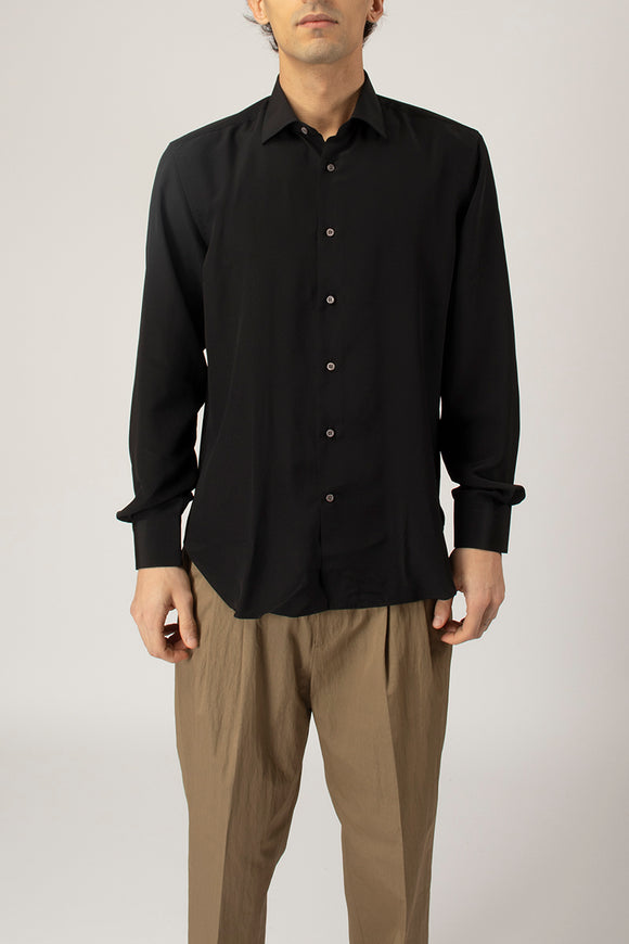  Camicia Regular In Seta Del Siena Uomo Nero - 2