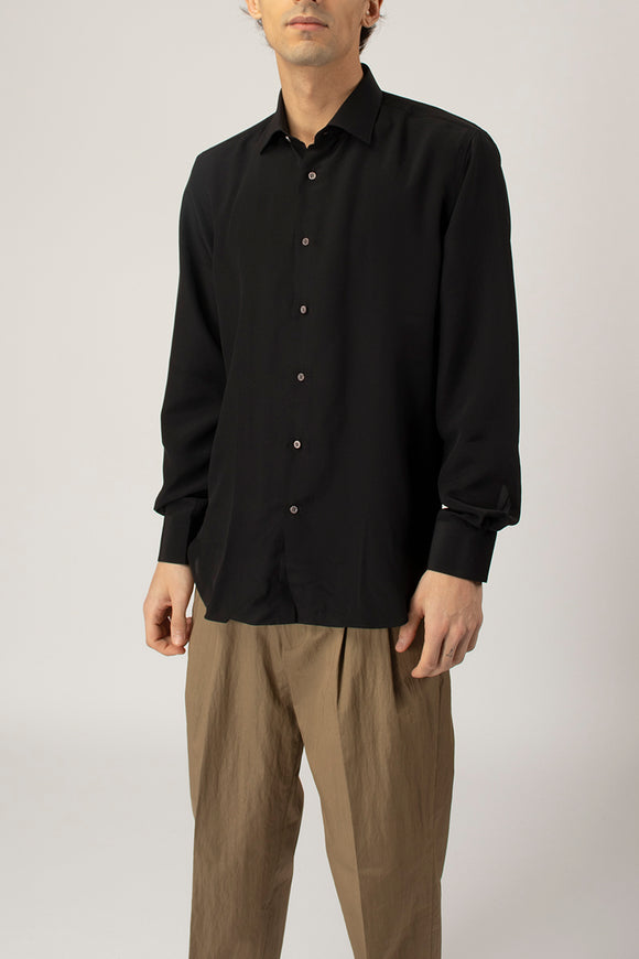  Camicia Regular In Seta Del Siena Uomo Nero - 4