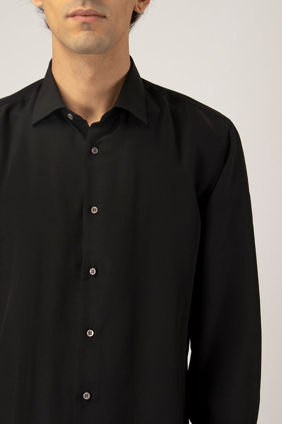  Camicia Regular In Seta Del Siena Uomo Nero - 6