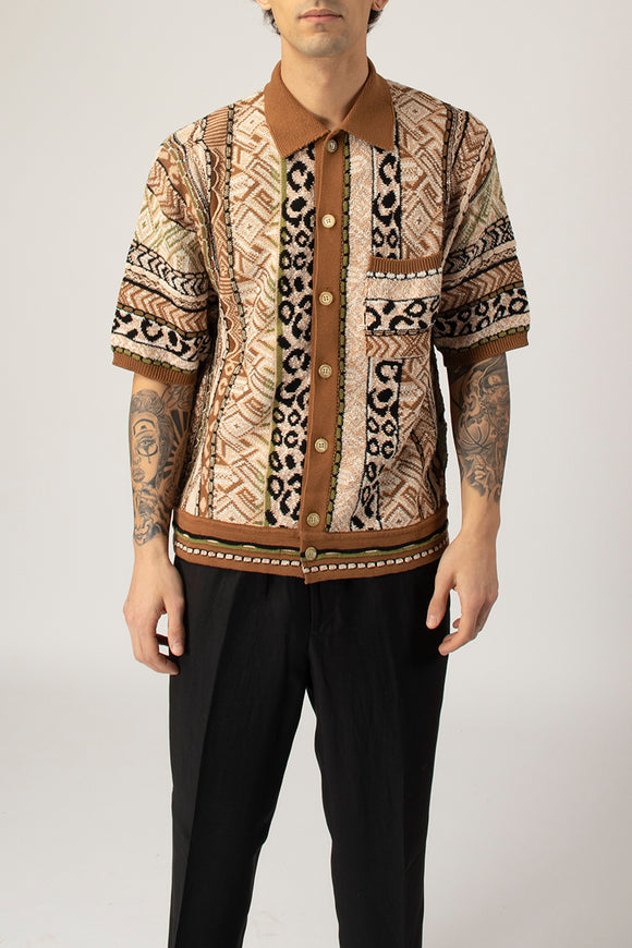  Camicia Jacquard Etnico Laneus Uomo Beige - 2