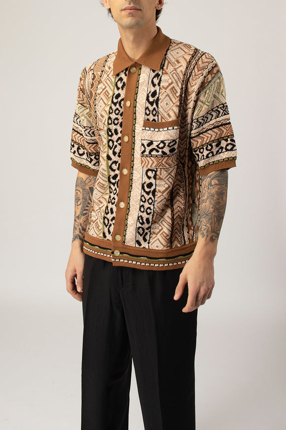  Camicia Jacquard Etnico Laneus Uomo Beige - 4