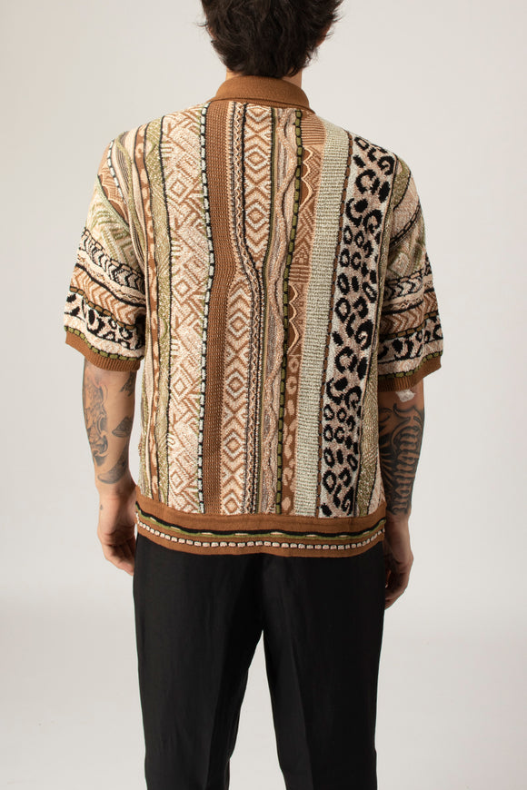  Camicia Jacquard Etnico Laneus Uomo Beige - 5