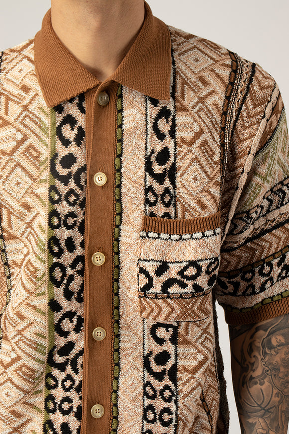  Camicia Jacquard Etnico Laneus Uomo Beige - 6