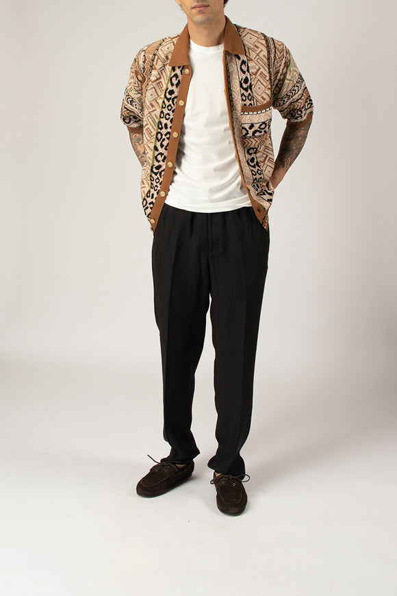  Camicia Jacquard Etnico Laneus Uomo Beige - 3