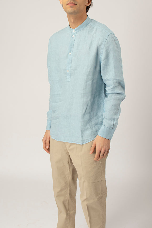  Camicia Coreana In Lino Dondup Uomo Azzurro - 4