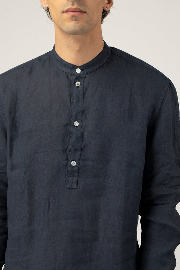  Camicia Coreana In Lino Dondup Uomo Blu - 6