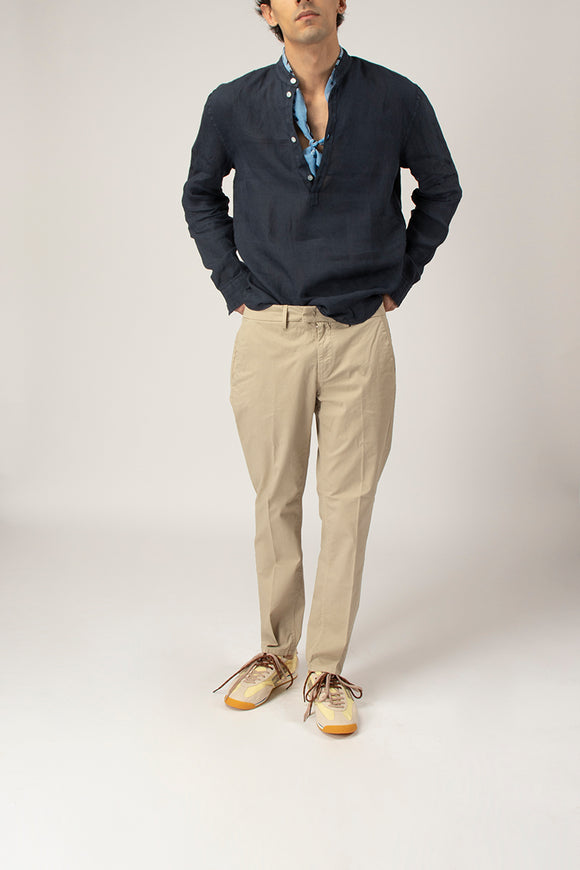  Camicia Coreana In Lino Dondup Uomo Blu - 3