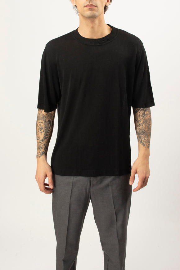  T-shirt Sottogiacca In Maglia Ciano Uomo Nero - 2