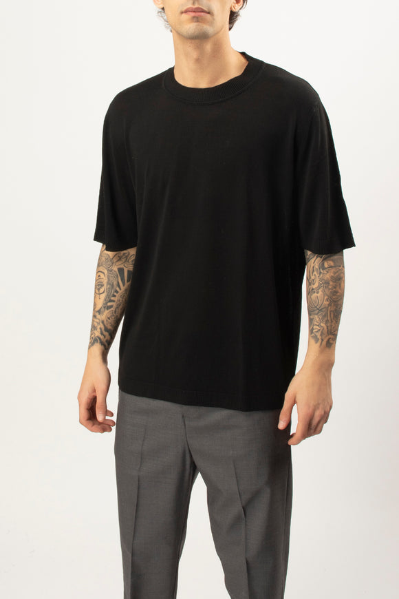  T-shirt Sottogiacca In Maglia Ciano Uomo Nero - 4