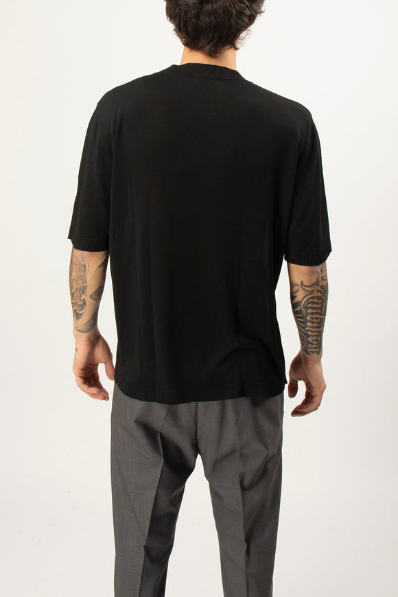  T-shirt Sottogiacca In Maglia Ciano Uomo Nero - 5