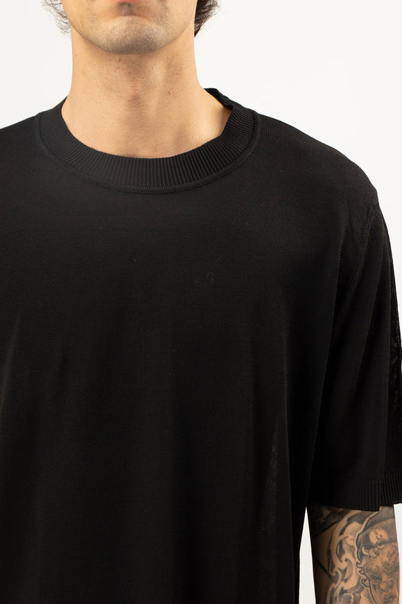  T-shirt Sottogiacca In Maglia Ciano Uomo Nero - 6