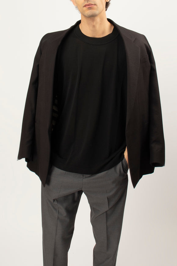  T-shirt Sottogiacca In Maglia Ciano Uomo Nero - 1