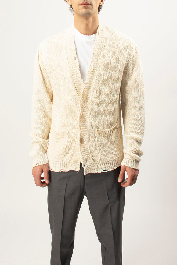  Cardigan Intrecciato Con Rotture Ciano Uomo Bianco - 2