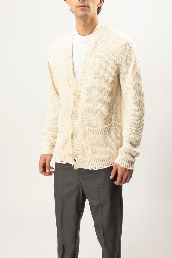  Cardigan Intrecciato Con Rotture Ciano Uomo Bianco - 4