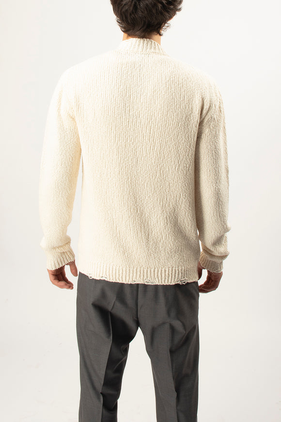  Cardigan Intrecciato Con Rotture Ciano Uomo Bianco - 5