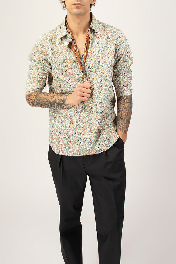  Camicia A Polo Liberty Flower Guy Rover Uomo Beige - 1